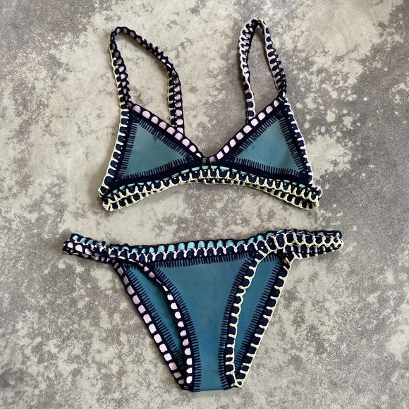 Kiini Flor Crochet Bikini Bralette Top Brazilian Bottom Beach Set Size Medium